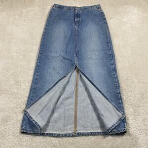 Vintage Gap Jeans Skirt Womens 10 Blue Denim Long Rivet Maxi Front Slit 90s